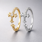Minimalist Fleur-de-lis Open Ring - Premium Adjustable Band in Silver & Gold Finish