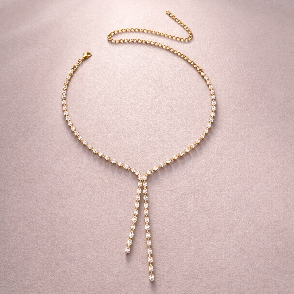 Elegant Tassel Y-Necklace - Shimmering Zirconia Clavicle Chain