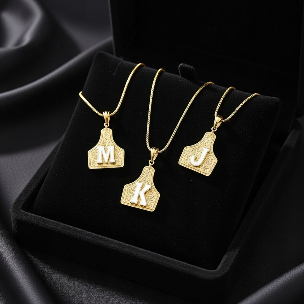 Western Style Embossed Initial Pendant - Double-Sided Eagle & Letter Necklace