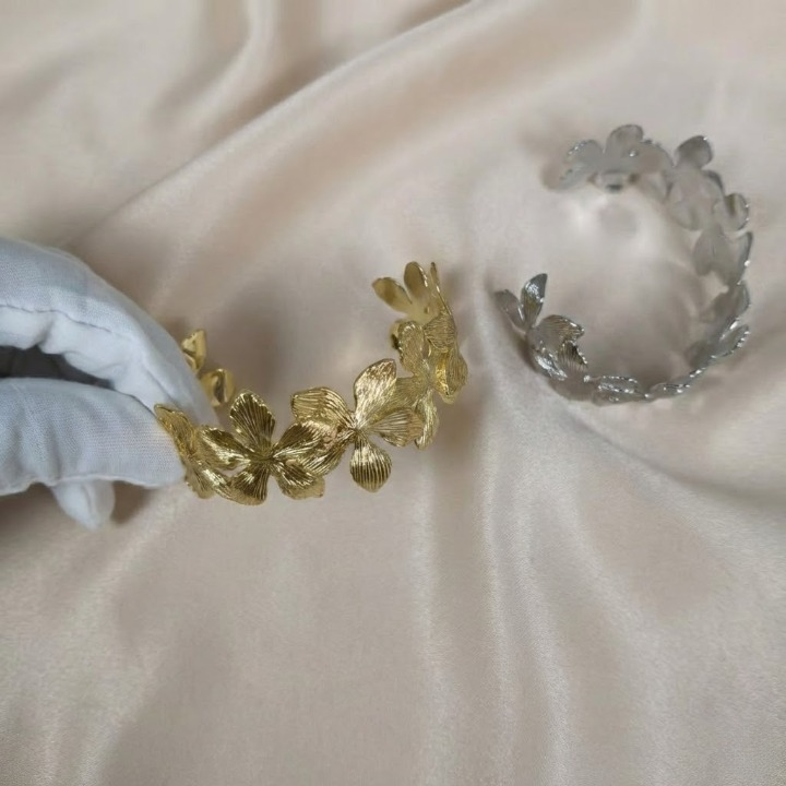 Eternal Bloom Bangle - Vintage Brushed Floral Cuff Bracelet