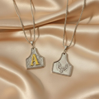 Western Style Embossed Initial Pendant - Double-Sided Eagle & Letter Necklace